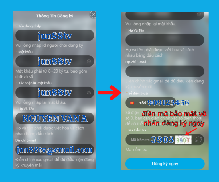 Hướng dẫn điền thông tin đăng ký để trở thành người chơi tại Jun88